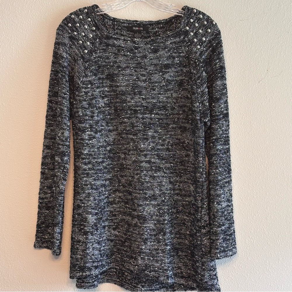Style & Co Women's Black and White Knit Sweater Size Large Long Sleeve